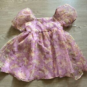Girls pink pokemon pikachu puff shoulder tulle organza dress size xl/14